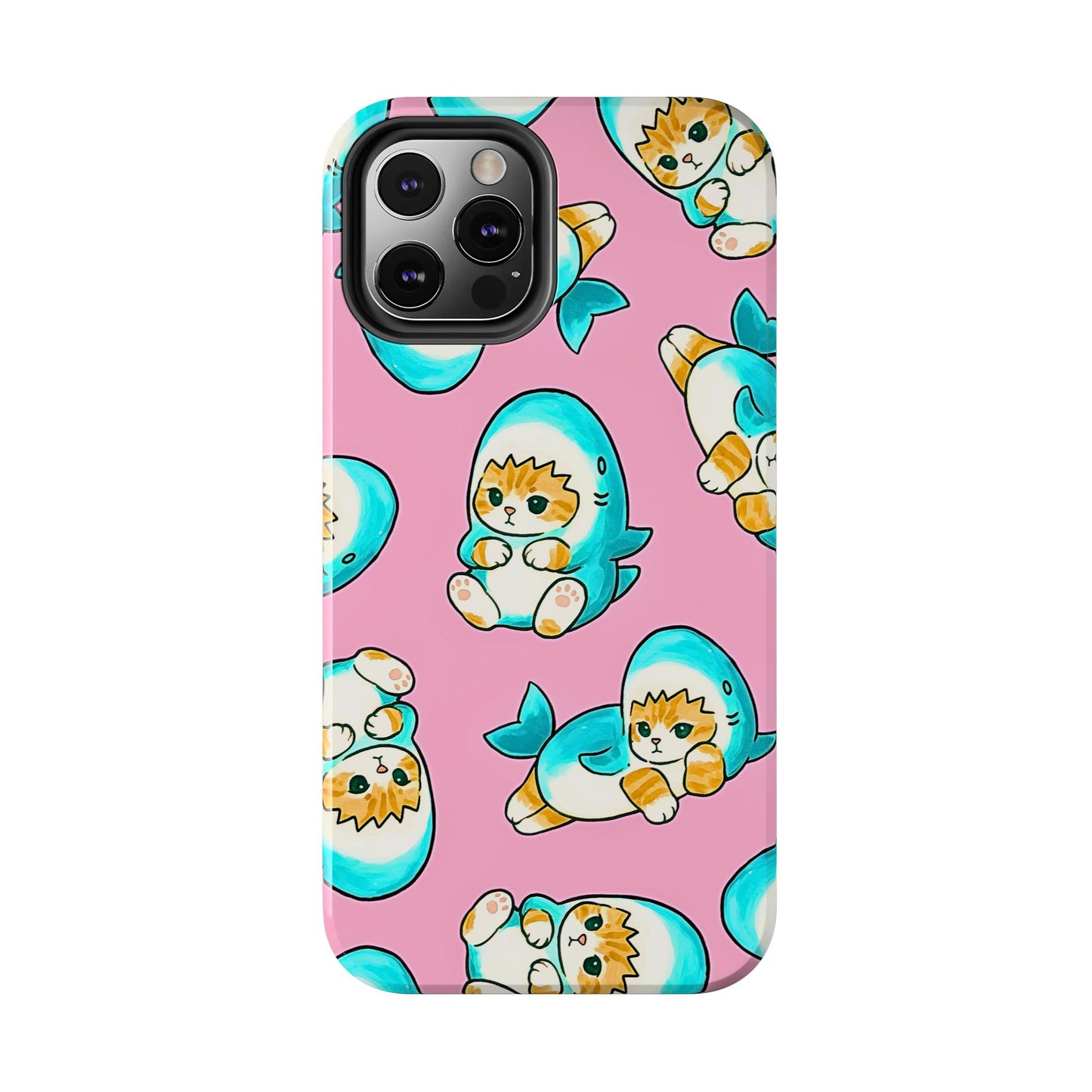 Pink Cute Shark Cats Pattern Tough Phone Case | Animals