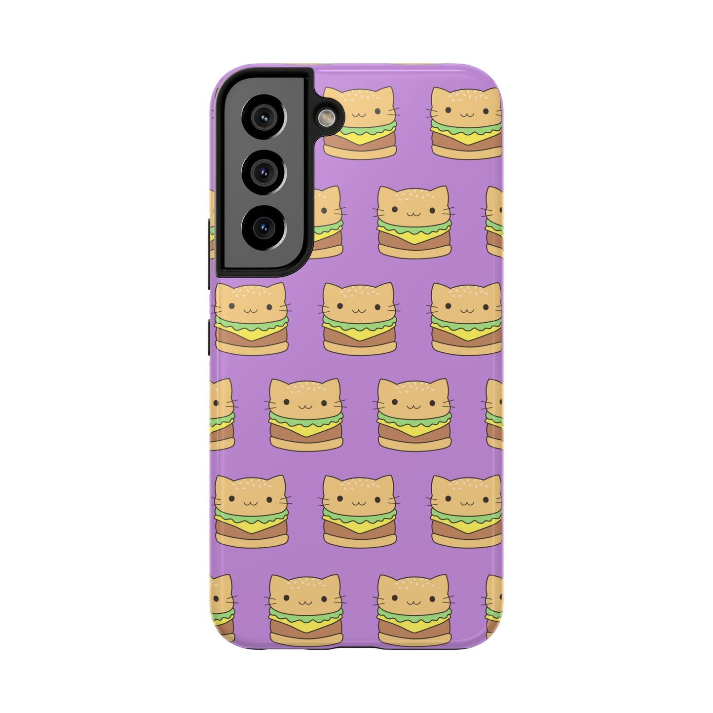 Kawaii Cat Burger Pattern Purple Background Cute Tough Phone Case | Food