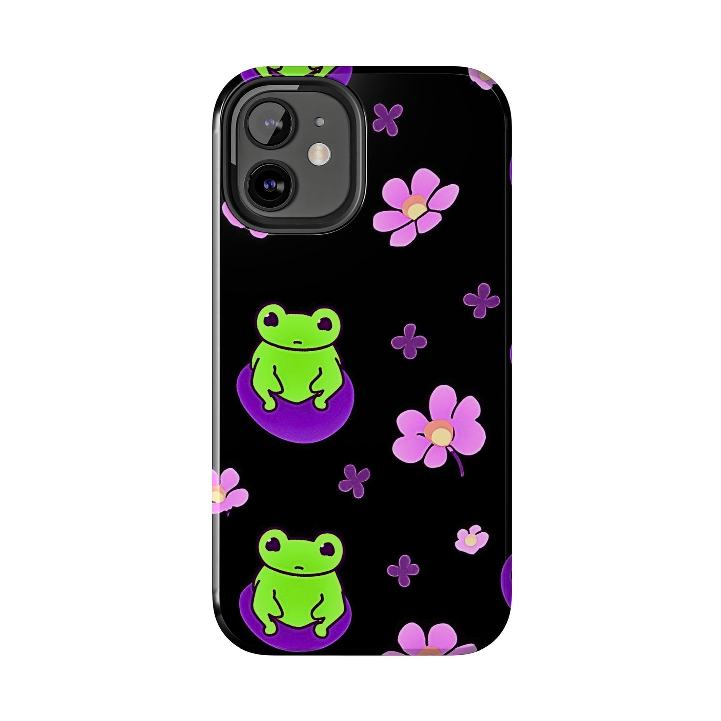 Cute Frog & Pink Flowers Pattern Style Tough Phone Case | Animals