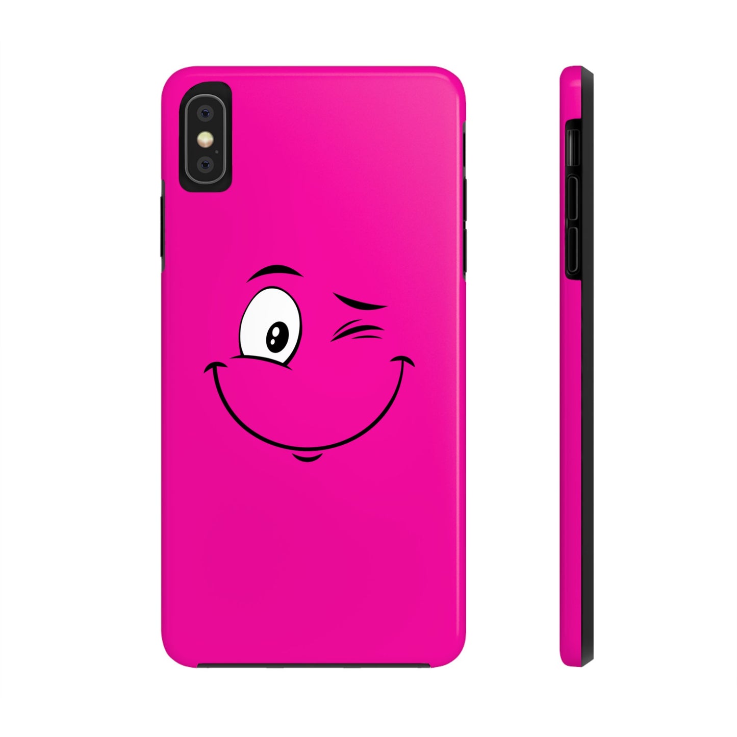 Winking Face Pink Background Cheeky Cartoon Style Tough Phone Case | Funny