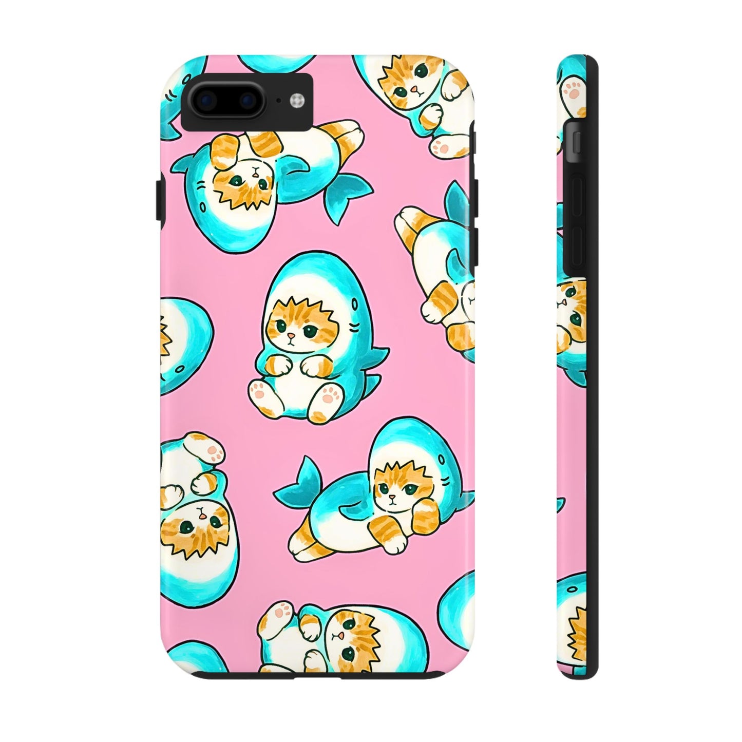 Pink Cute Shark Cats Pattern Tough Phone Case | Animals