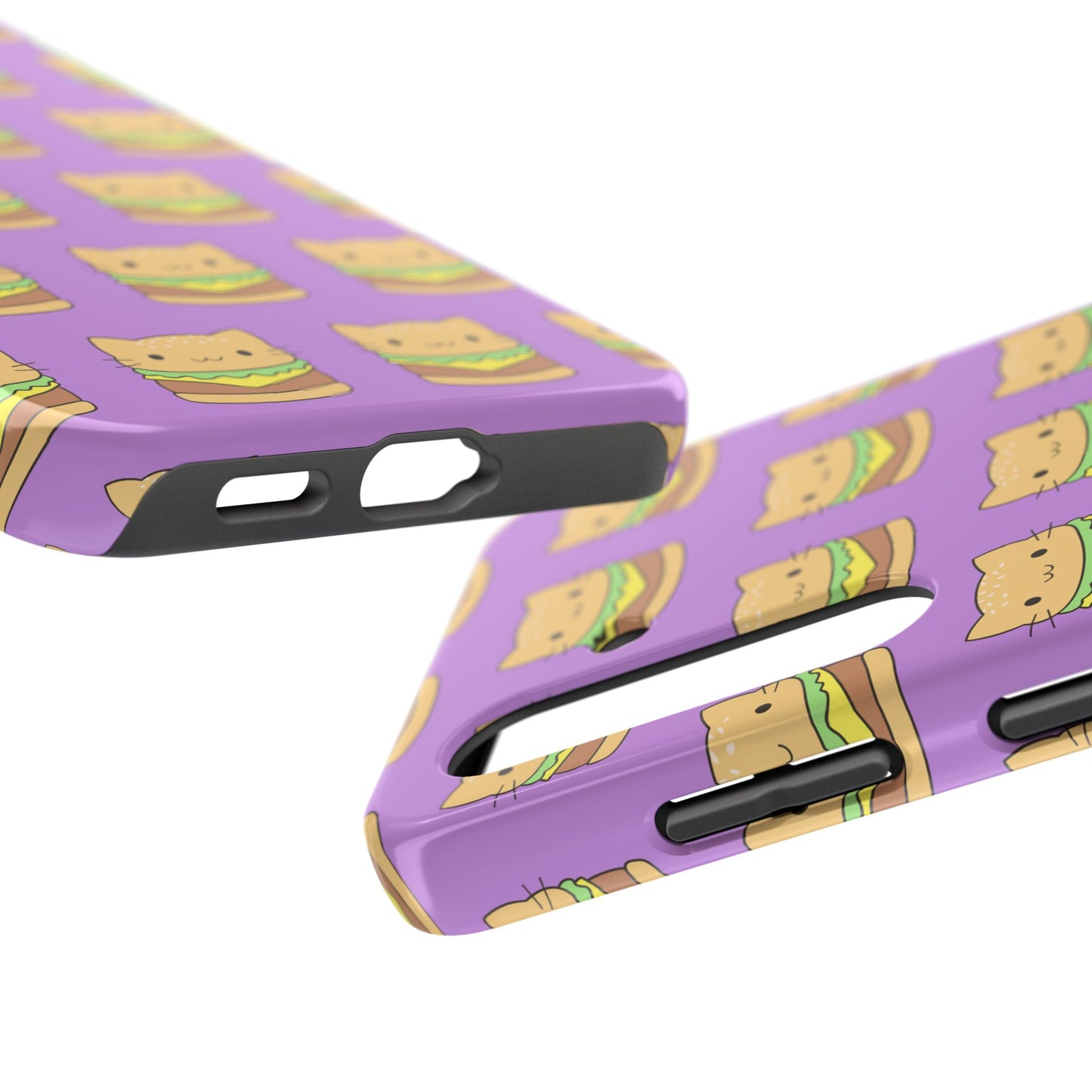 Kawaii Cat Burger Pattern Purple Background Cute Tough Phone Case | Food