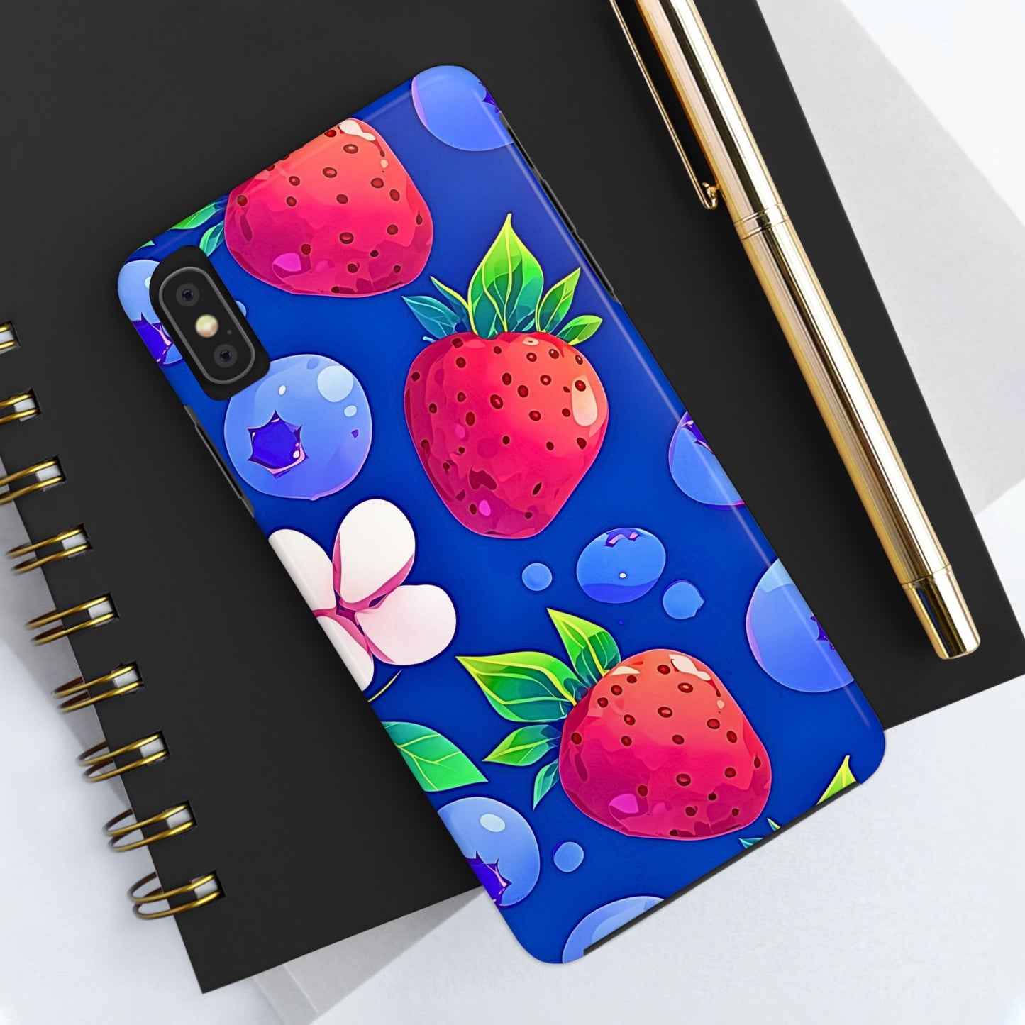 Cute Blueberry Strawberry Fruit Pattern Tough Phone Case | Aesthetic