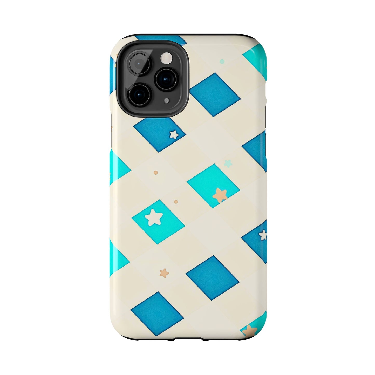 Modern Preppy Checkered Teal Stars Tough Phone Case | Aesthetic