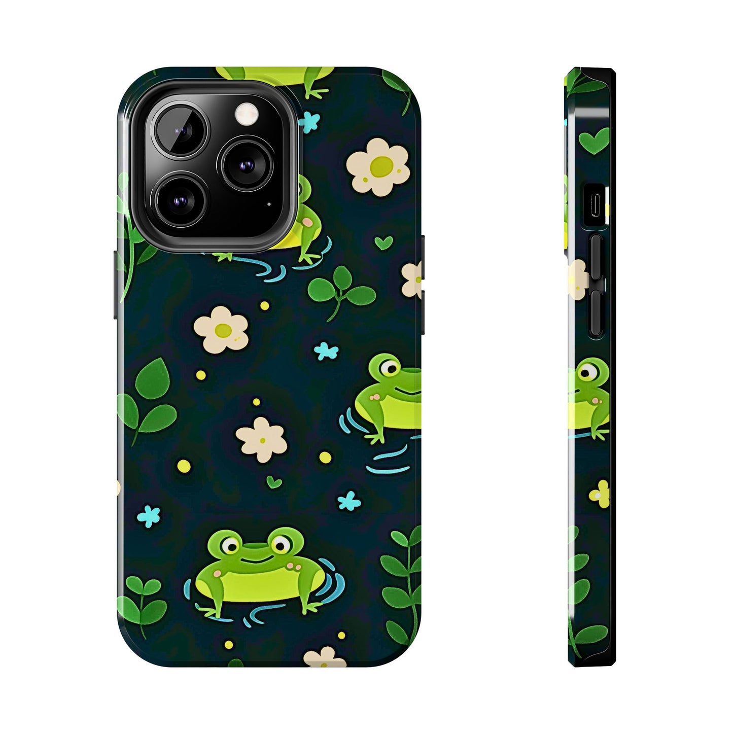 Kawaii Froggy Pattern Black Tough Phone Case | Animals