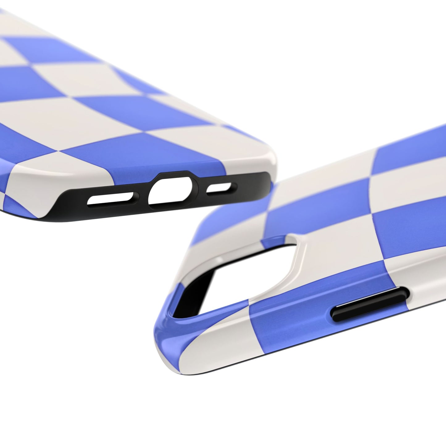 Funda resistente para teléfono con estampado ondulado de cuadros azules | Estética