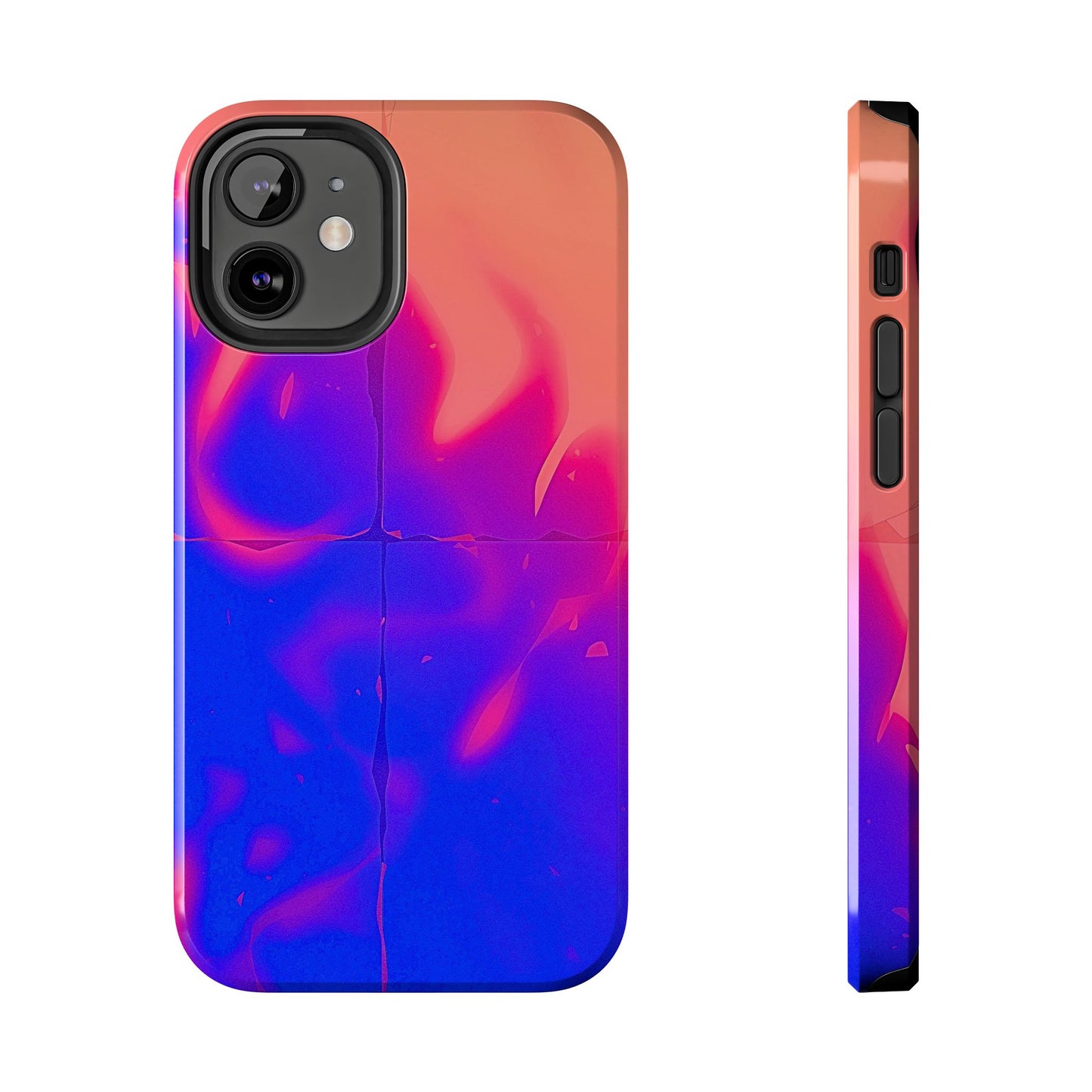 Funda resistente para teléfono con diseño de llamas, degradado abstracto y resplandor del atardecer | Estética