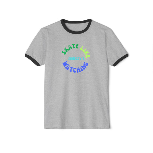 Blue/Green Skate Like Nobody's Watching Unisex Cotton Ringer T-Shirt