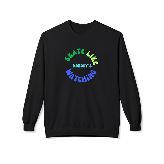Blue/Green Skate Like Nobody's Watching Unisex Fleece Crewneck Sweatshirt
