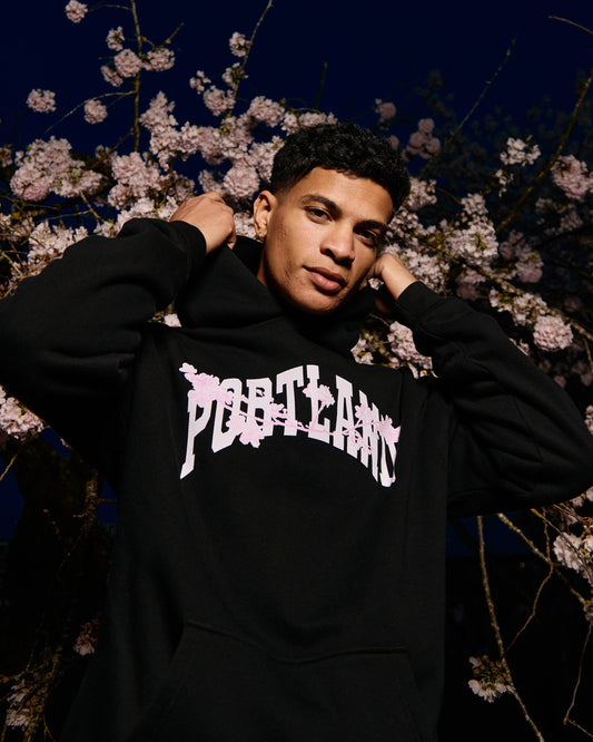 Sueded Halftone Blossom Hoodie - Black