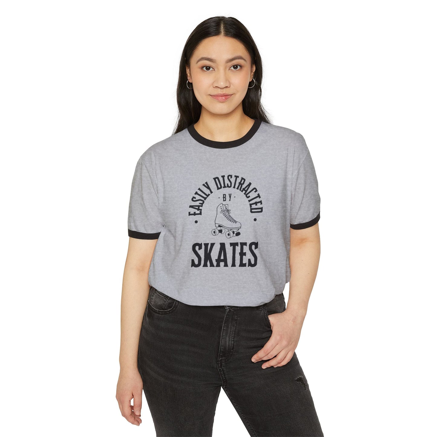 Easily Distracted by Skates Unisex Cotton Ringer T-Shirt