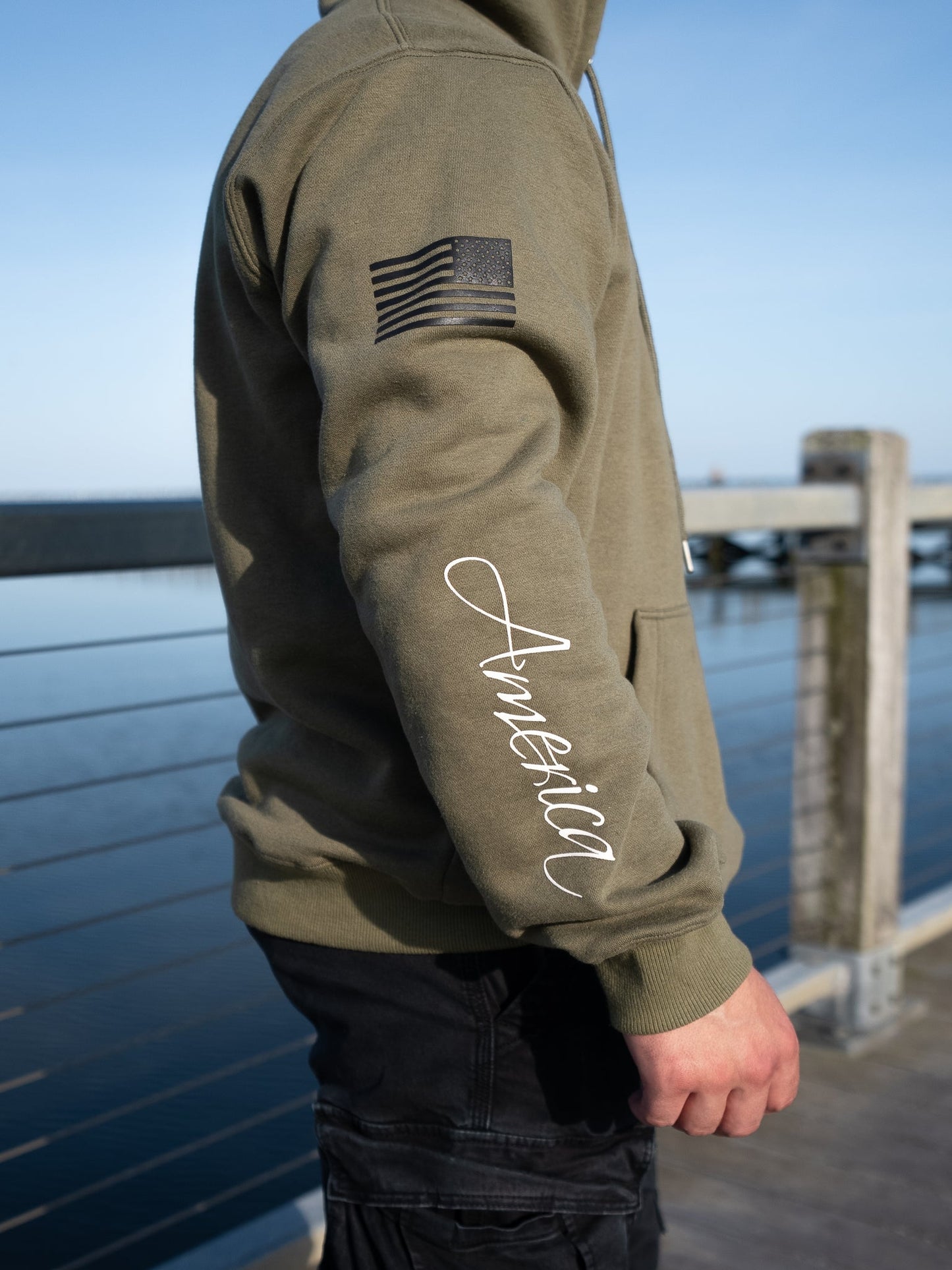 Pullover Hoodie "Liberty & Justice" - Olive