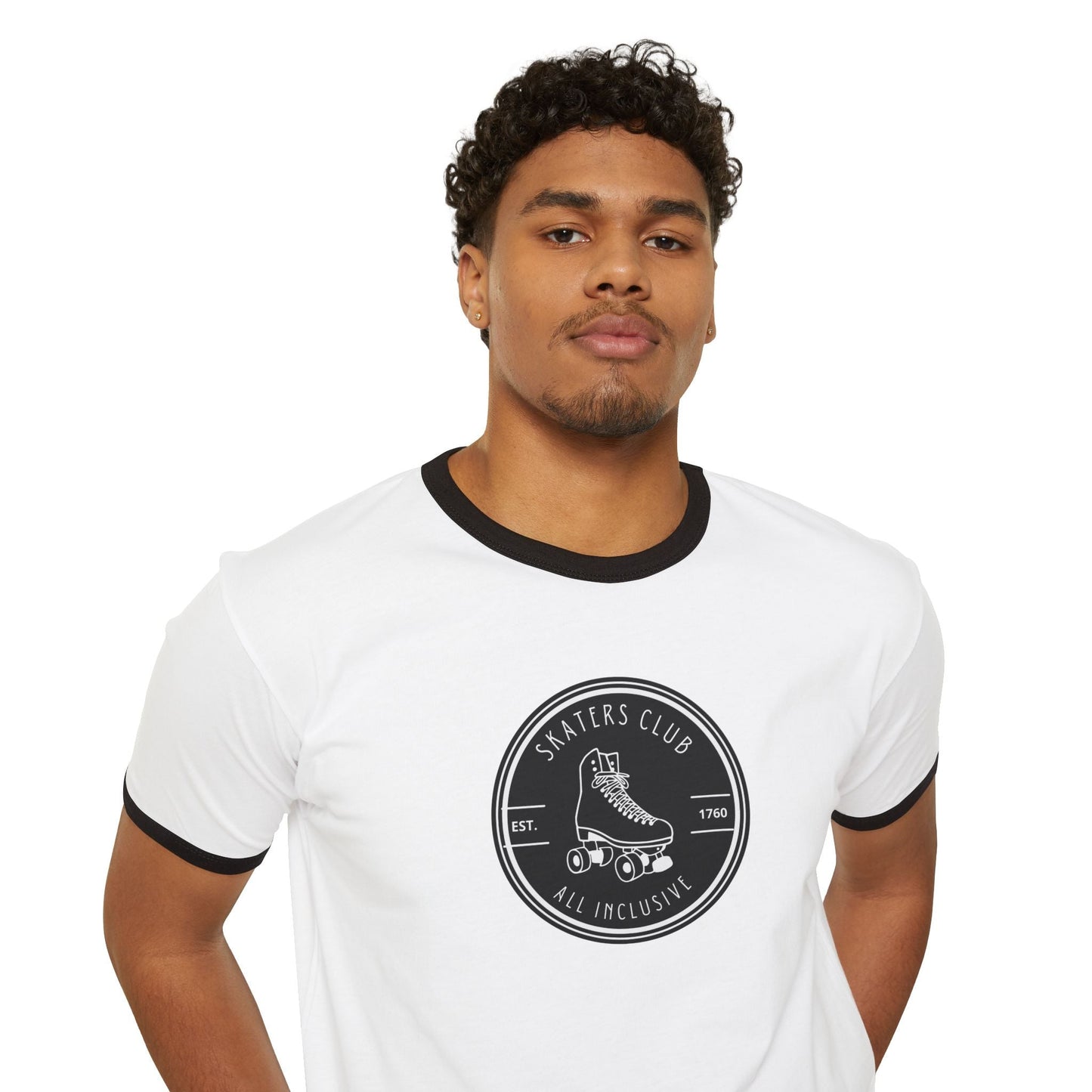 Round Black White Skaters Club Unisex Cotton Ringer T-Shirt