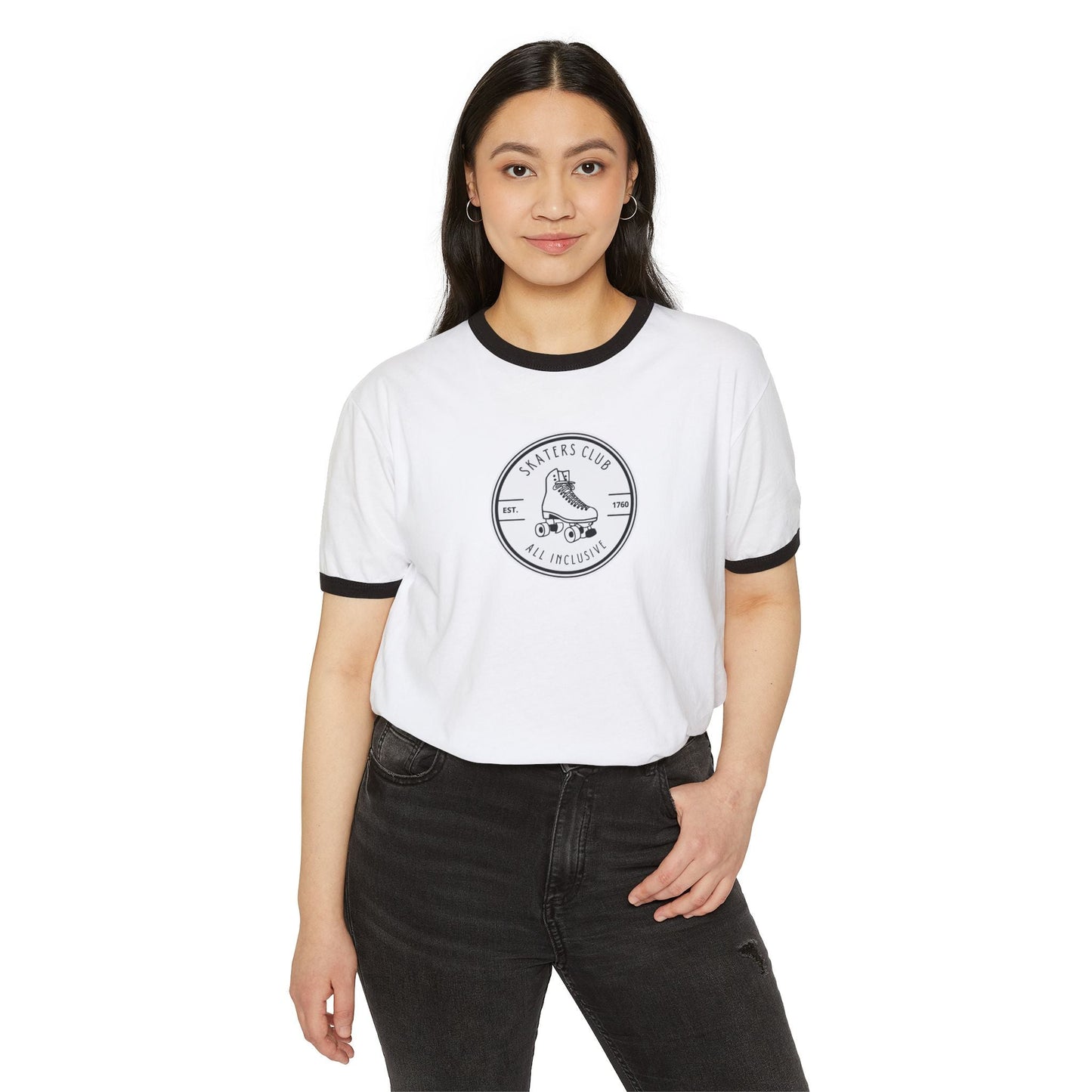 Round White Skaters Club Unisex Cotton Ringer T-Shirt
