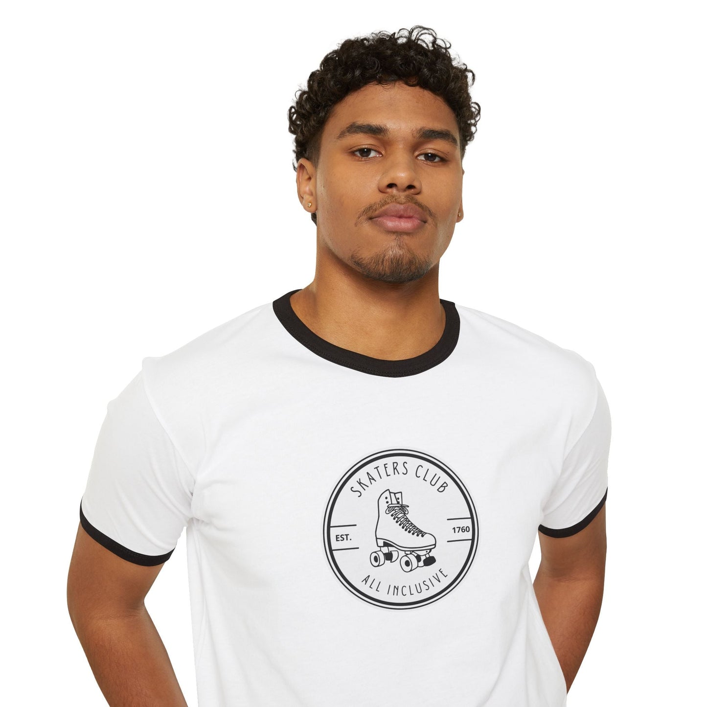 Round White Skaters Club Unisex Cotton Ringer T-Shirt