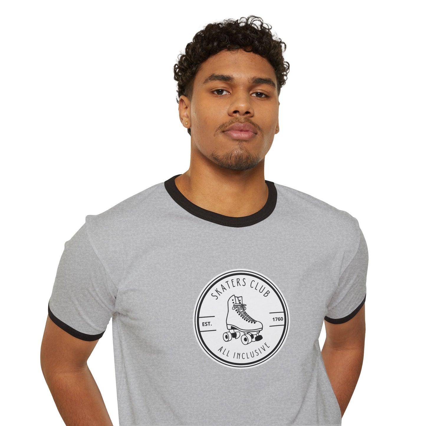 Round White Skaters Club Unisex Cotton Ringer T-Shirt