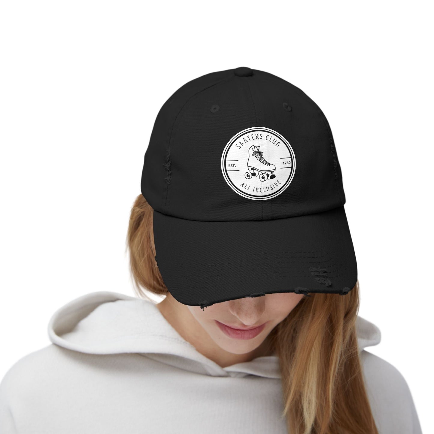 White Skaters Club Distressed Cap