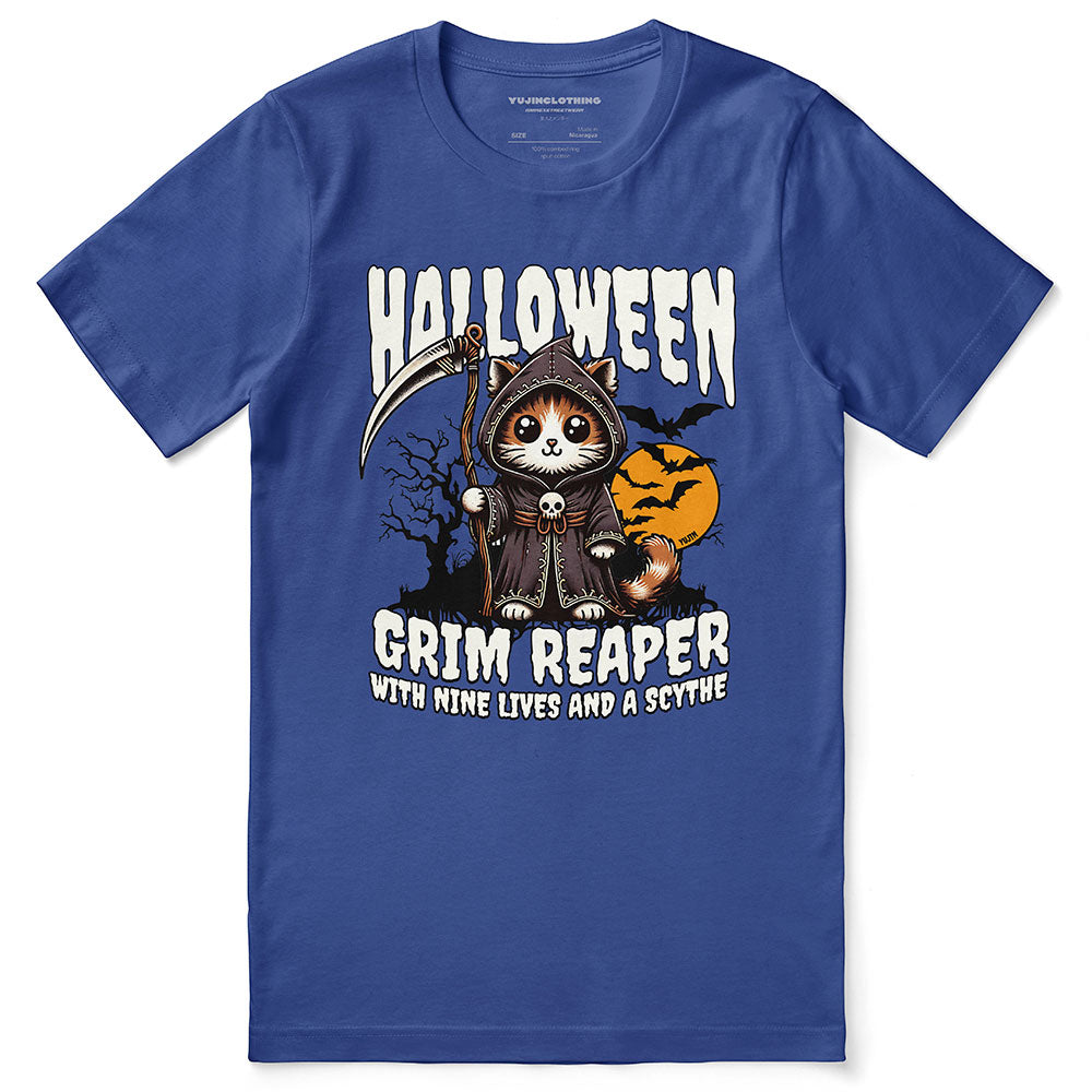 Grim Reaper Halloween Cat T-Shirt