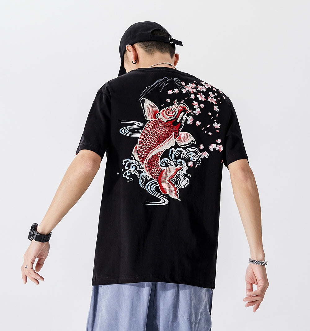 KH628 Red Koi Embroidery Tee