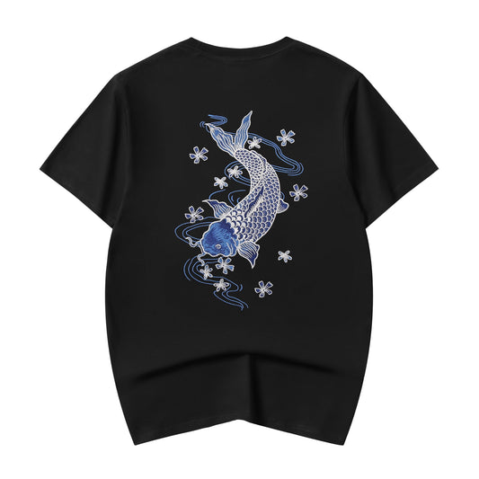 KH801 Blue Koi Embroidery Tee