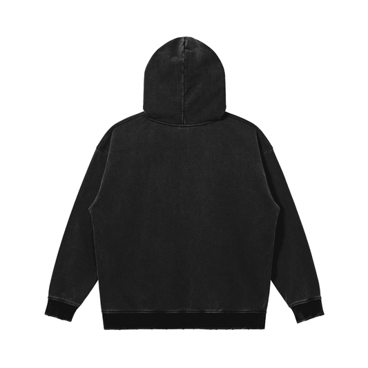 "Vintage" Snap Button Collar Faded Oversized Hoodie