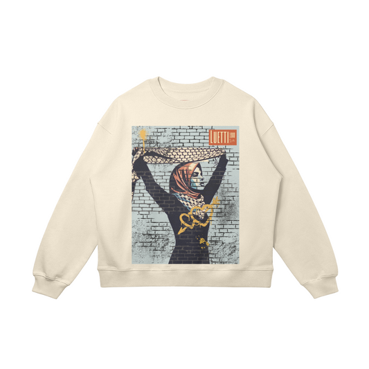 Wall Art Palestinian Woman Graffiti Drop Shoulders Sweatshirt