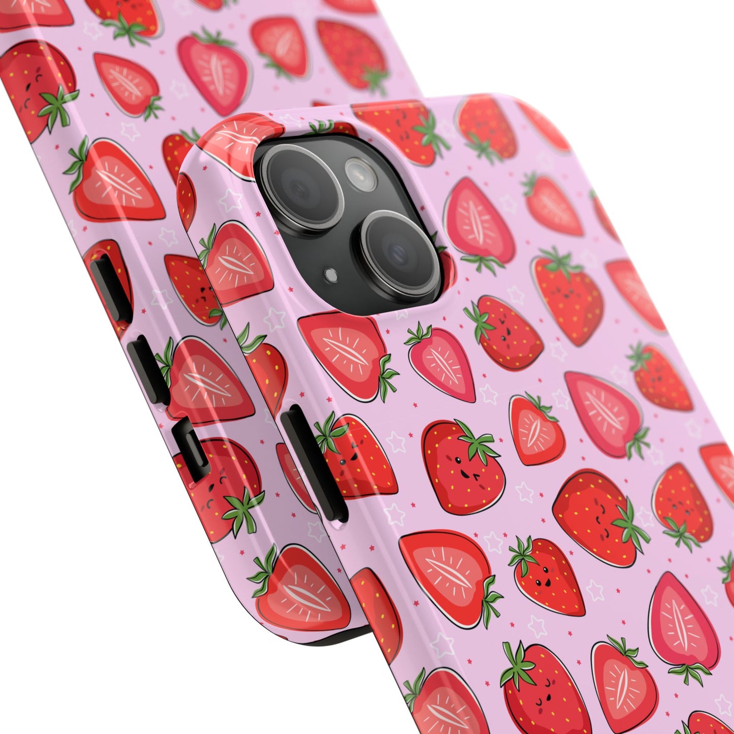 Kawaii Strawberry Cartoon Pattern Pink Aesthetic Tough Phone Case | Food