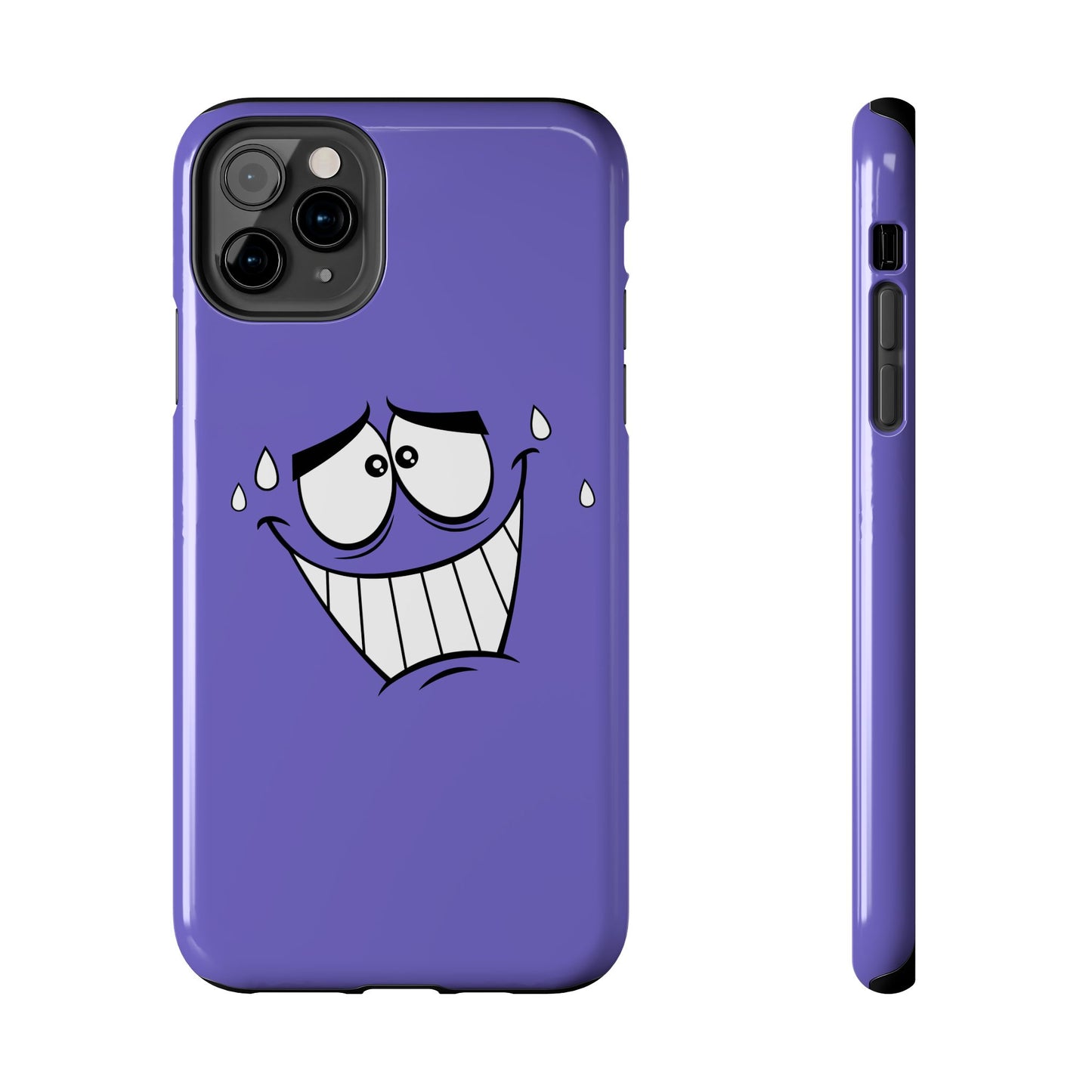 Awkward Nervous Cartoon Face Purple Background Tough Phone Case | Funny