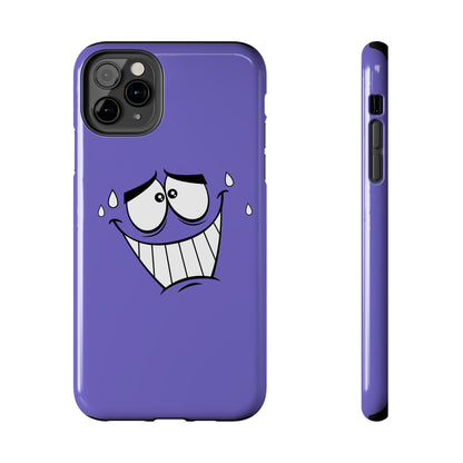 Awkward Nervous Cartoon Face Purple Background Tough Phone Case | Funny