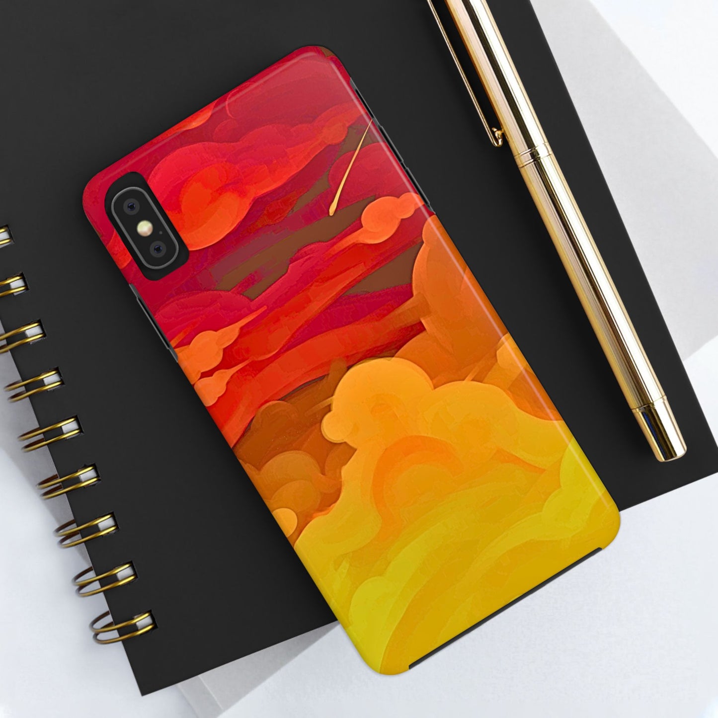 Funda resistente para teléfono con diseño de nubes rojas y naranjas | Estética