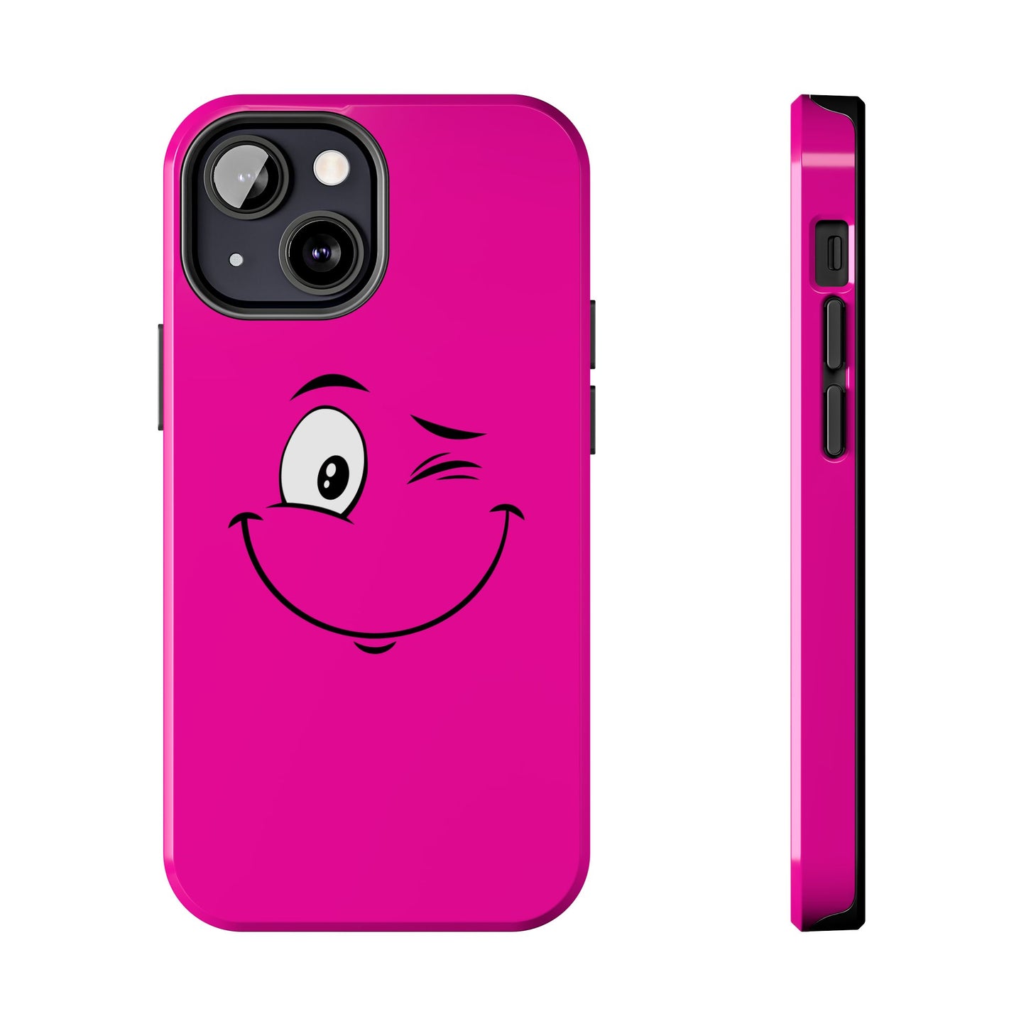 Winking Face Pink Background Cheeky Cartoon Style Tough Phone Case | Funny