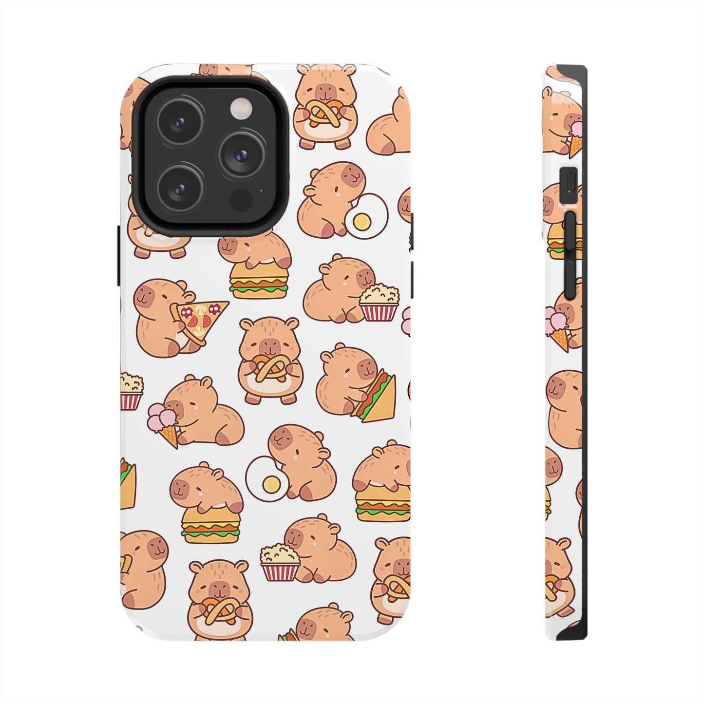 Cute Capybara Eating Pizza Ice Cream & Snacks Cartoon Food Tough Phone Case | Animals
