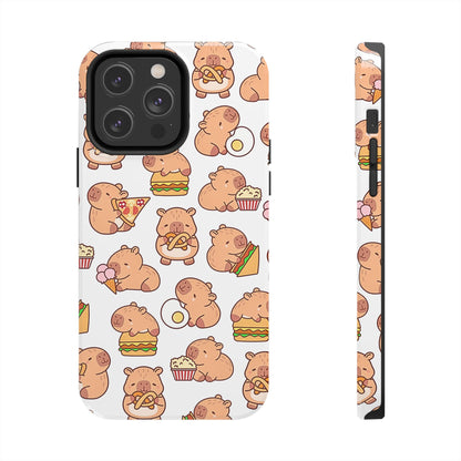 Cute Capybara Eating Pizza Ice Cream & Snacks Cartoon Food Tough Phone Case | Animals