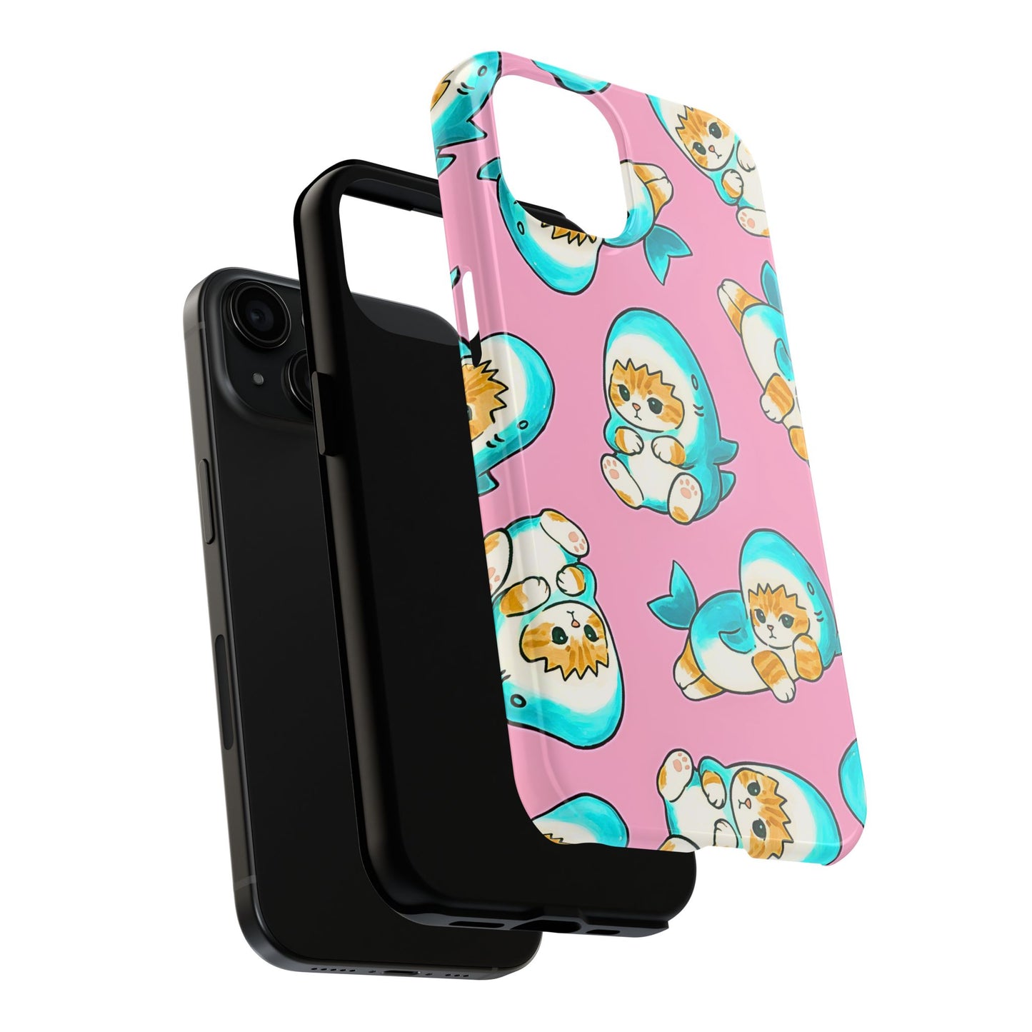 Pink Cute Shark Cats Pattern Tough Phone Case | Animals
