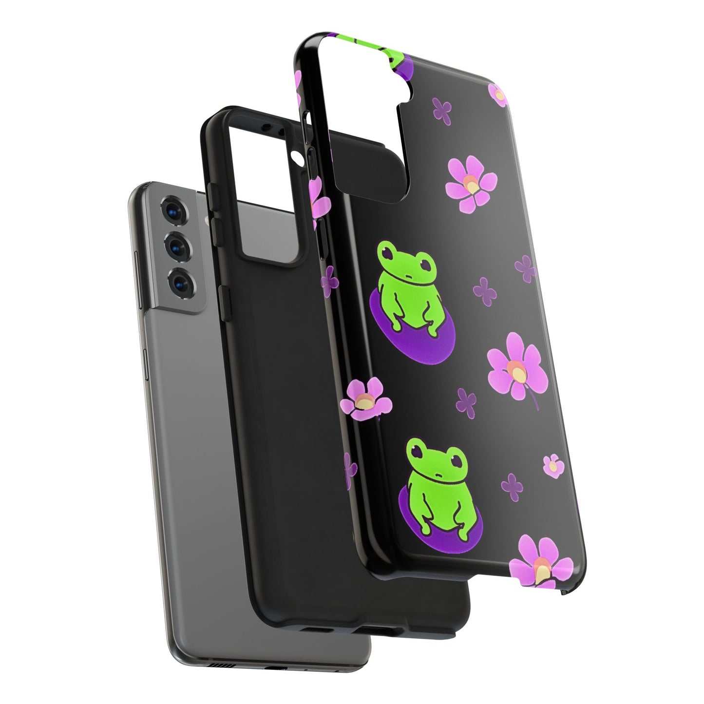 Cute Frog & Pink Flowers Pattern Style Tough Phone Case | Animals