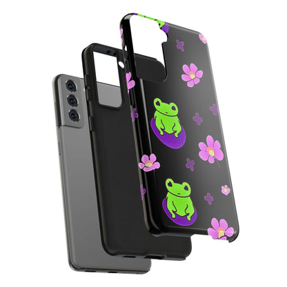 Cute Frog & Pink Flowers Pattern Style Tough Phone Case | Animals
