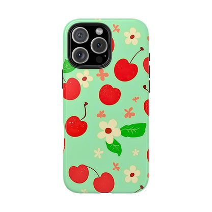 Cute Cherry Flower Pattern Mint Tough Phone Case | Aesthetic