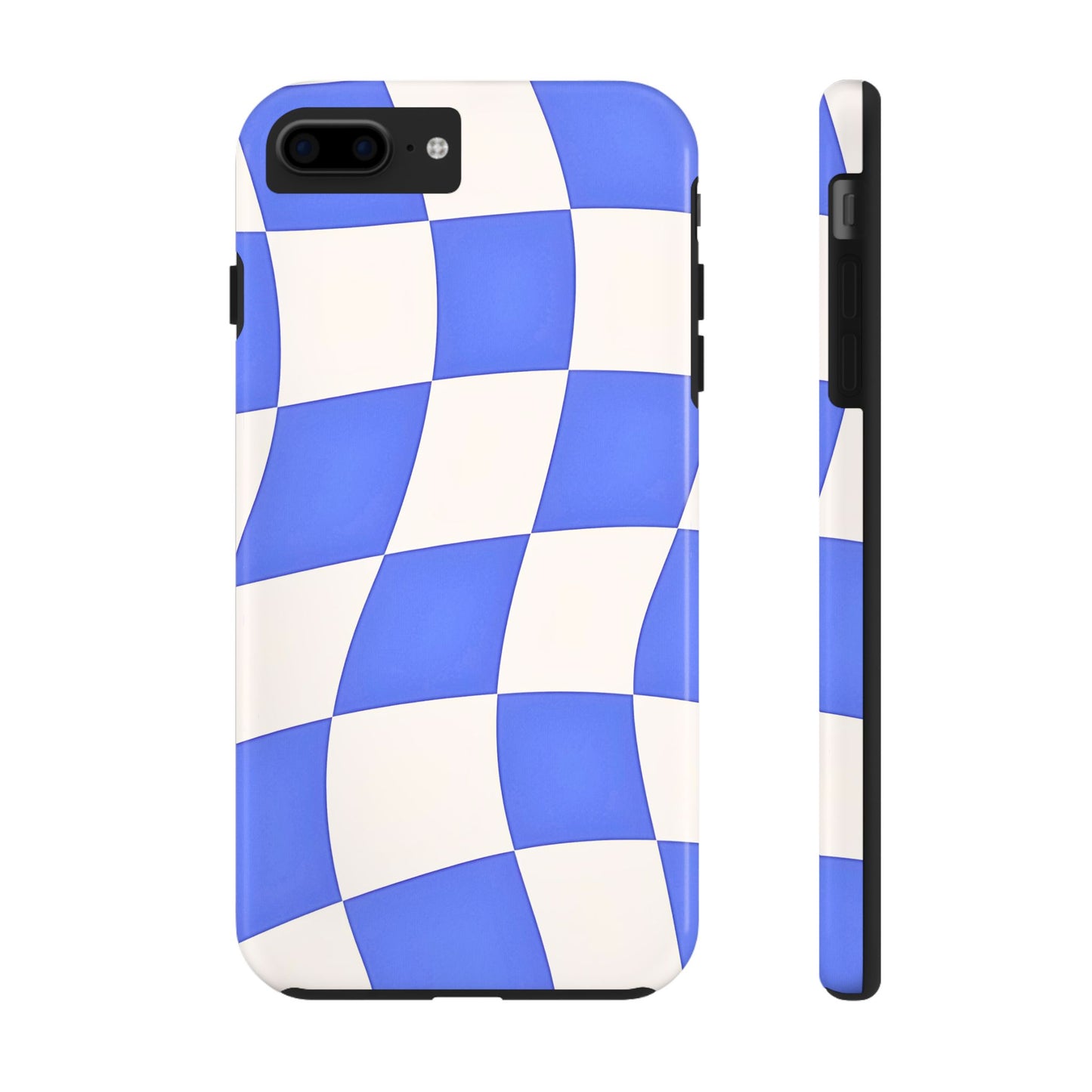 Funda resistente para teléfono con estampado ondulado de cuadros azules | Estética