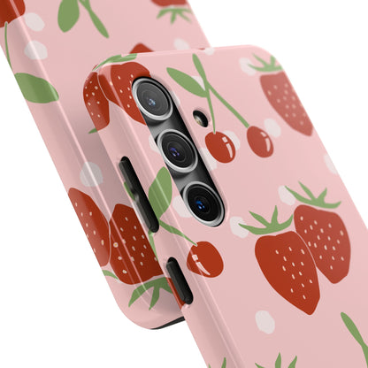 Cute Pink and Red Cherry and Strawberry Tough Phone Case | Food