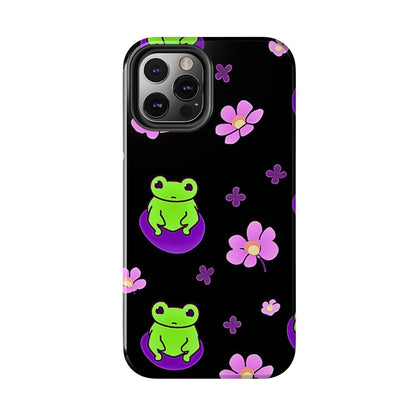 Cute Frog & Pink Flowers Pattern Style Tough Phone Case | Animals