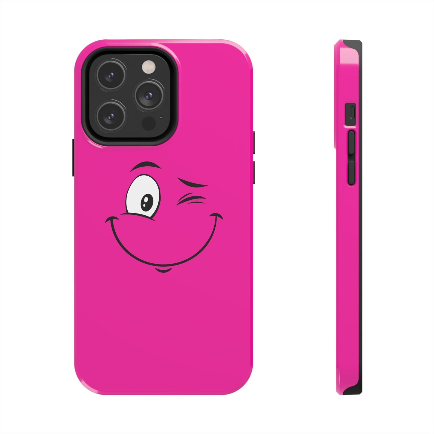 Winking Face Pink Background Cheeky Cartoon Style Tough Phone Case | Funny