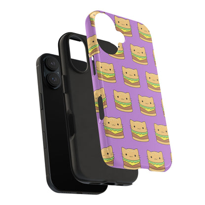 Kawaii Cat Burger Pattern Purple Background Cute Tough Phone Case | Food