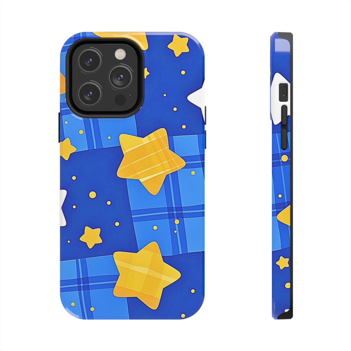 Funda resistente para teléfono con estampado de estrellas y cuadros preppy | Estética