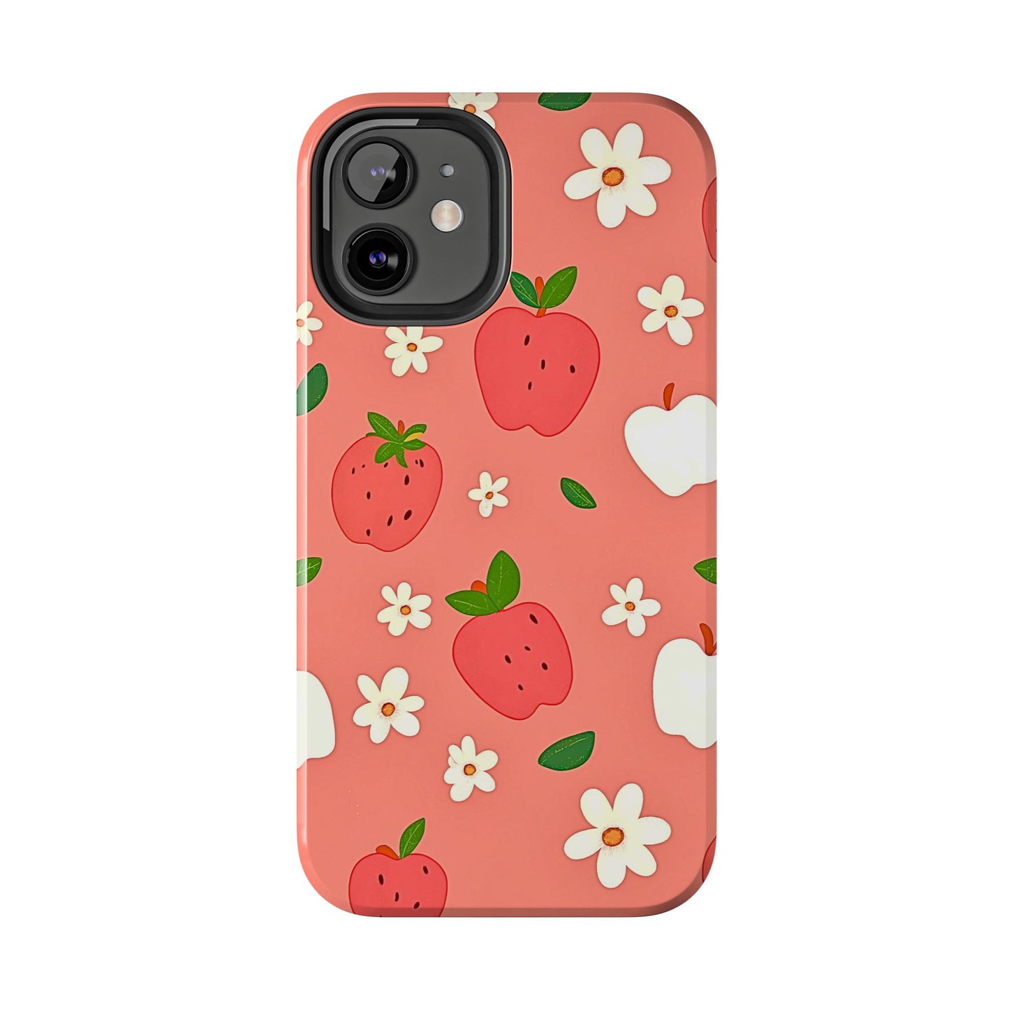 Strawberry Apple Flower Pattern Pink Tough Phone Case | Aesthetic