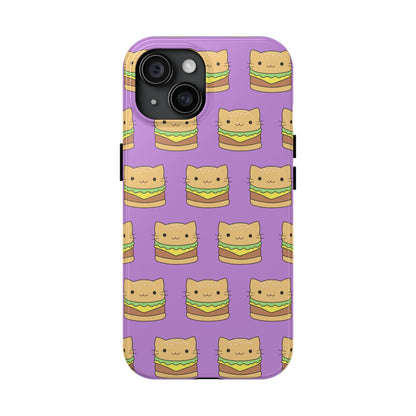 Kawaii Cat Burger Pattern Purple Background Cute Tough Phone Case | Food