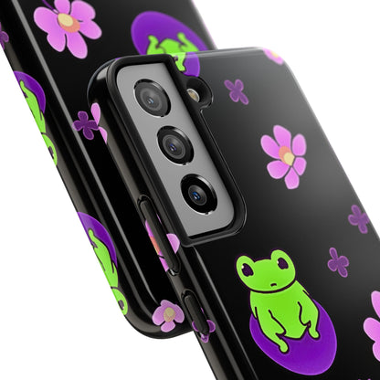 Cute Frog & Pink Flowers Pattern Style Tough Phone Case | Animals