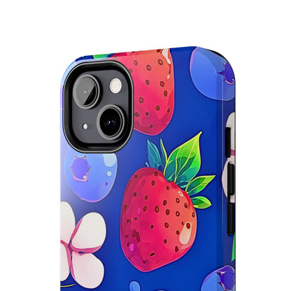 Cute Blueberry Strawberry Fruit Pattern Tough Phone Case | Aesthetic