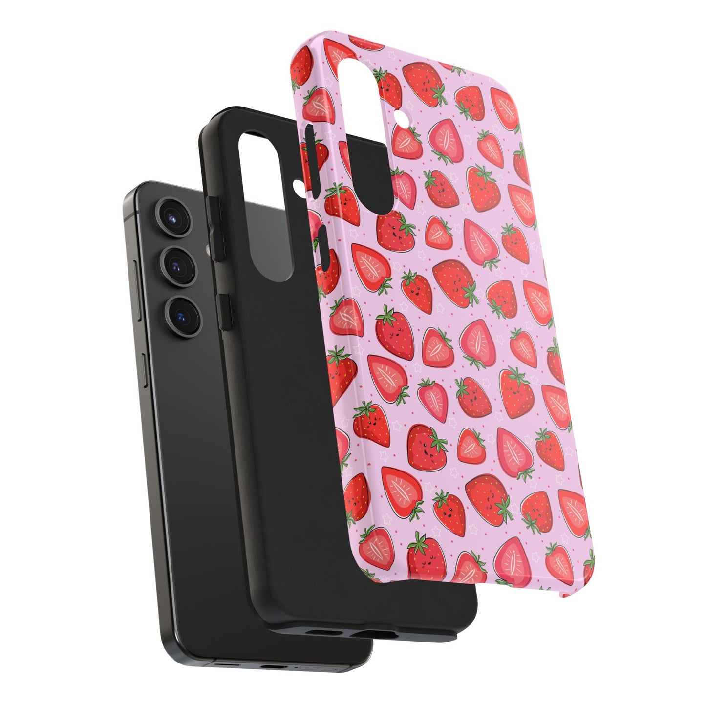 Kawaii Strawberry Cartoon Pattern Pink Aesthetic Tough Phone Case | Food