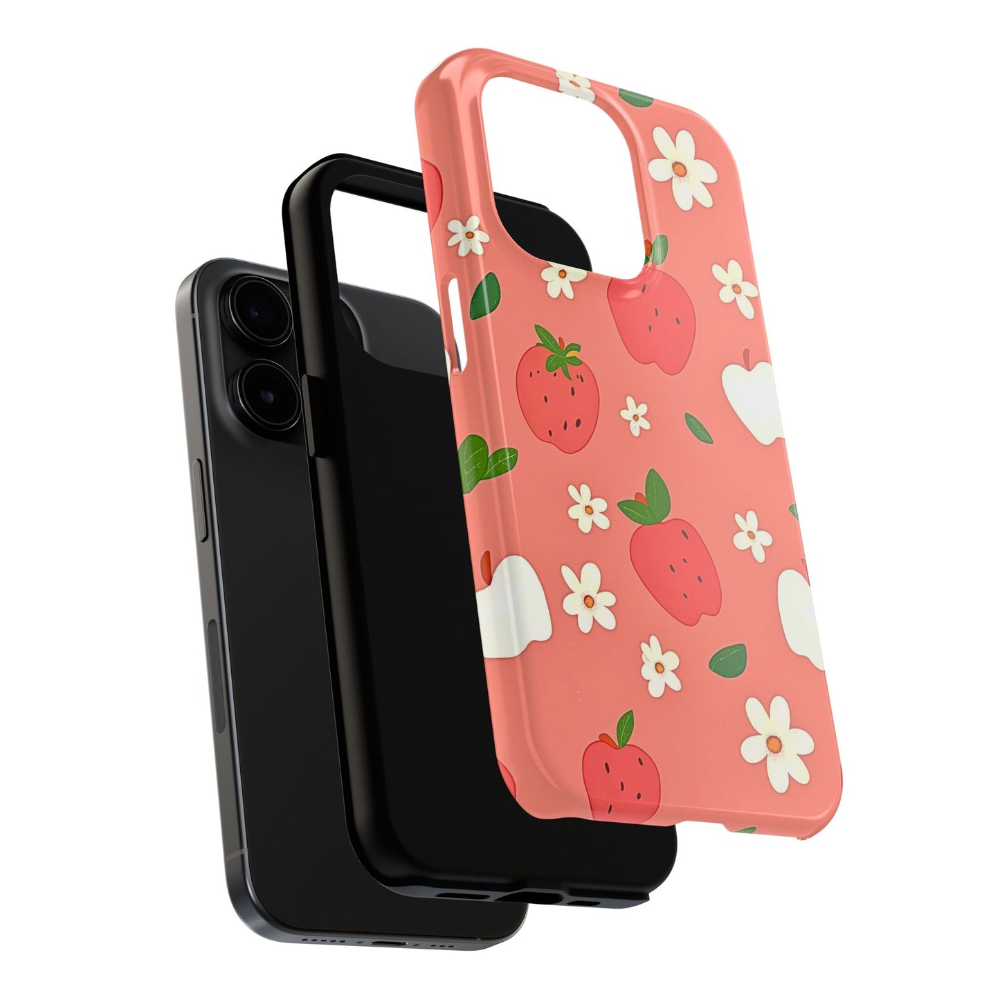 Strawberry Apple Flower Pattern Pink Tough Phone Case | Aesthetic