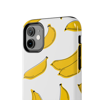 Bold Yellow Banana Pattern Minimal Line Art Tough Phone Case | Food